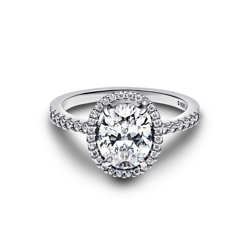 Anillo Halo Ovalado Brillante Plateado - Charms Factory