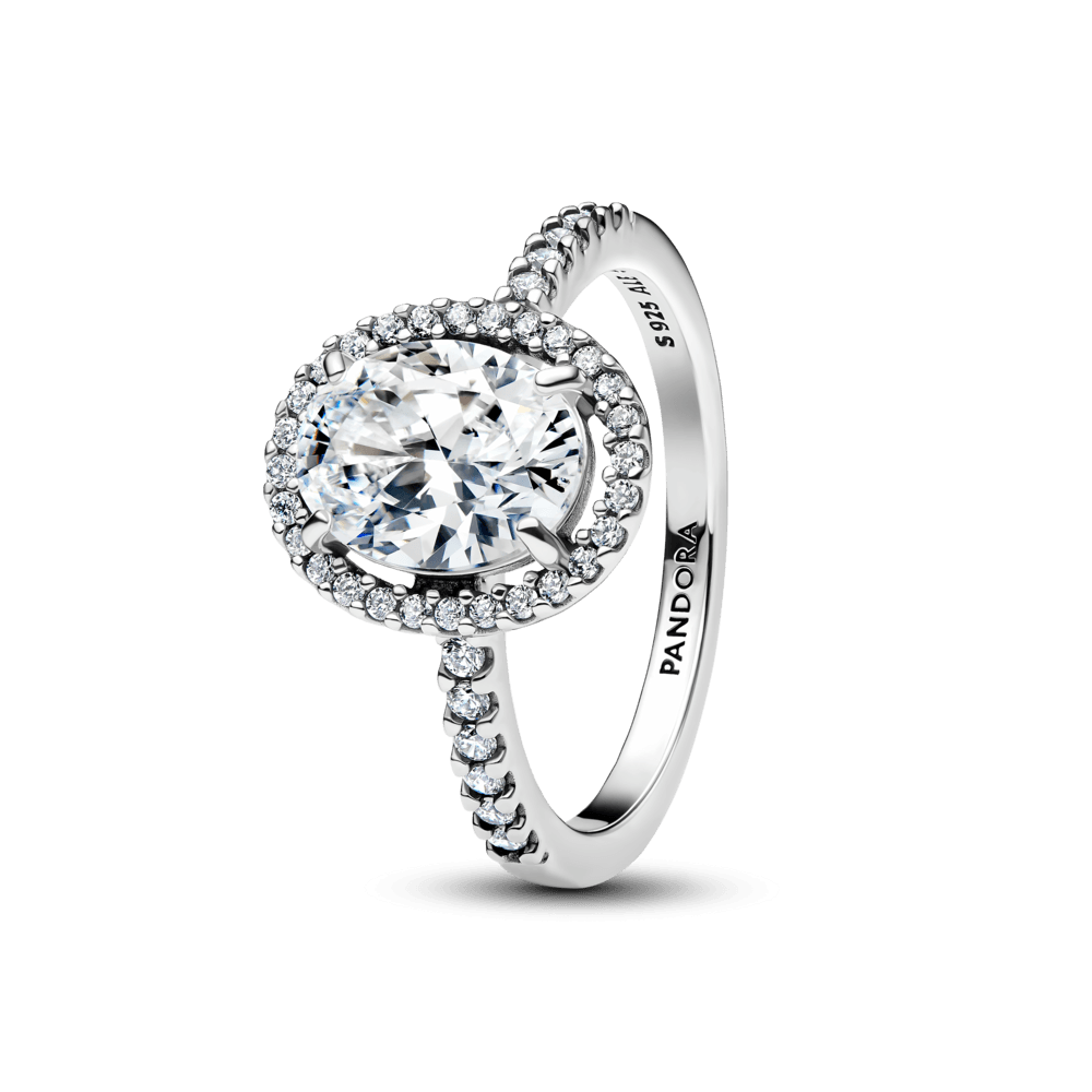 Anillo Halo Ovalado Brillante Plateado - Charms Factory
