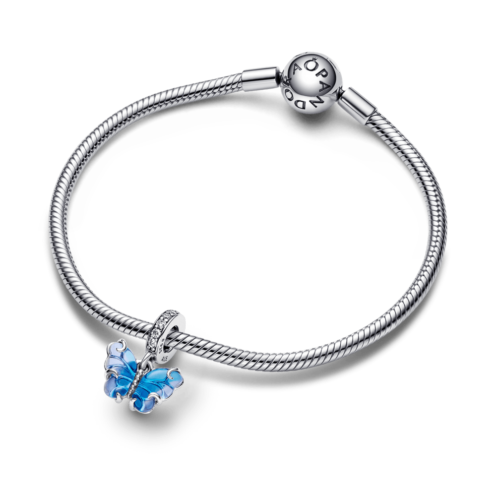 Charm Colgante Mariposa de Cristal Murano azul Pandora Plata Esterlina - Charms Factory