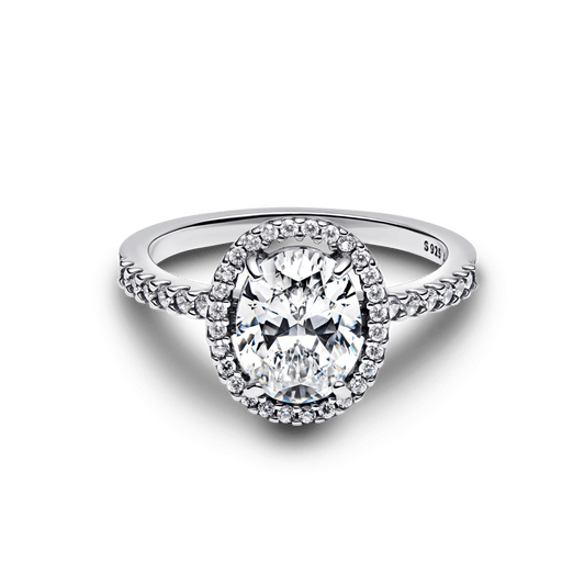 Anillo Halo Ovalado Brillante Plateado - Charms Factory