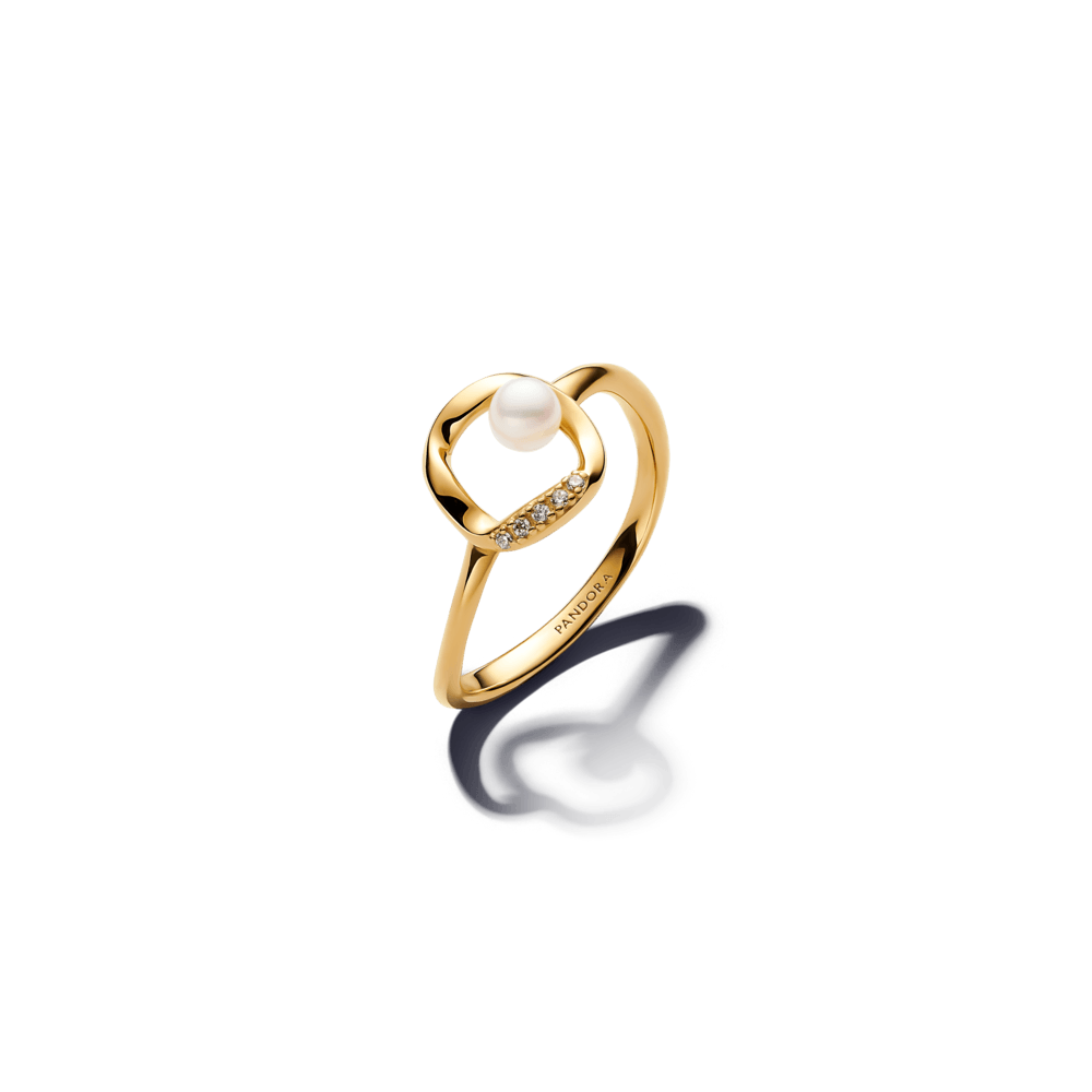 Anillo Perla Cultivada de Agua Dulce Tratada y Círculo en Pavé Forma Orgánica - Charms Factory