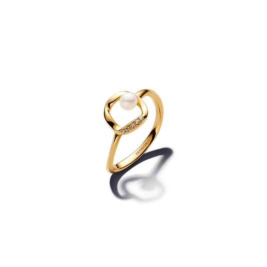 Anillo Perla Cultivada de Agua Dulce Tratada y Círculo en Pavé Forma Orgánica - Charms Factory