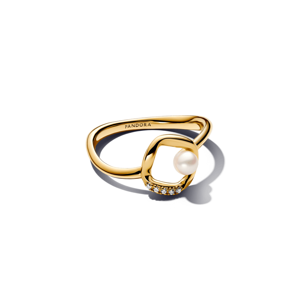 Anillo Perla Cultivada de Agua Dulce Tratada y Círculo en Pavé Forma Orgánica - Charms Factory